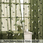 MIULEE Olive Green Sheer Curtains 2 Panels Embroidered Leaf Patterned Rod - Image 5