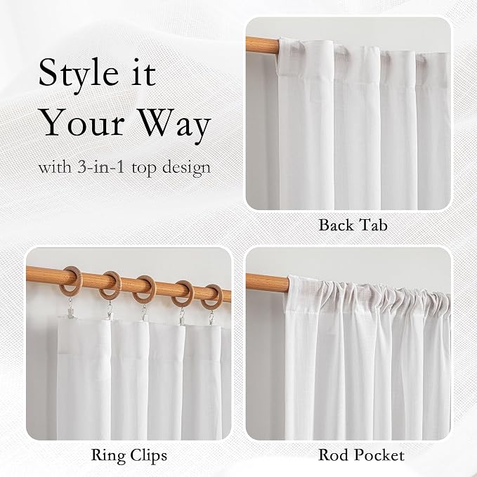 MYSKY HOME White Sheer Curtains 63 inch length Semi Sheer Curtains - Image 4