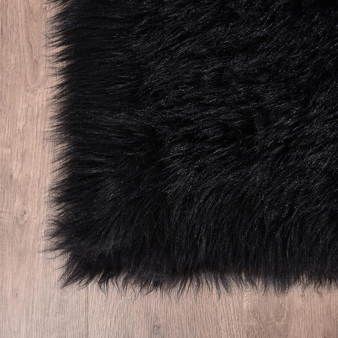 Goolela Black Sheepskin Area Rug 8x10 Fluffy Fuzzy Furry Shag Carpet - Image 6
