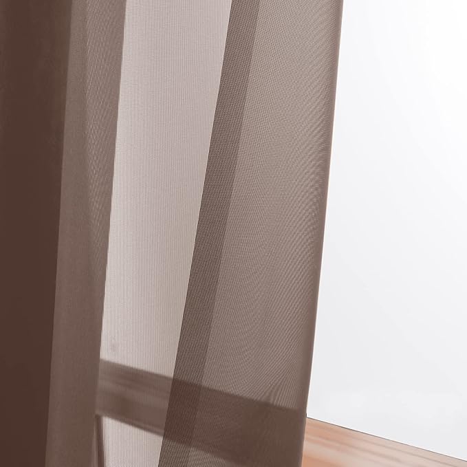 OWENIE Chocolate Sheer Curtains 96 Inch Length, Elegant Sheer Curtains - Image 2