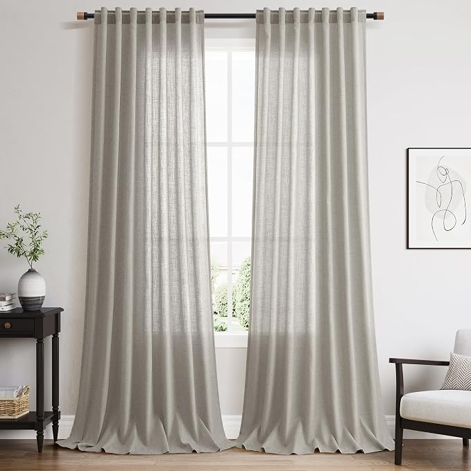 Nanspring Silver Grey Linen Curtains 90 Inch 2 Panels by Nanspring