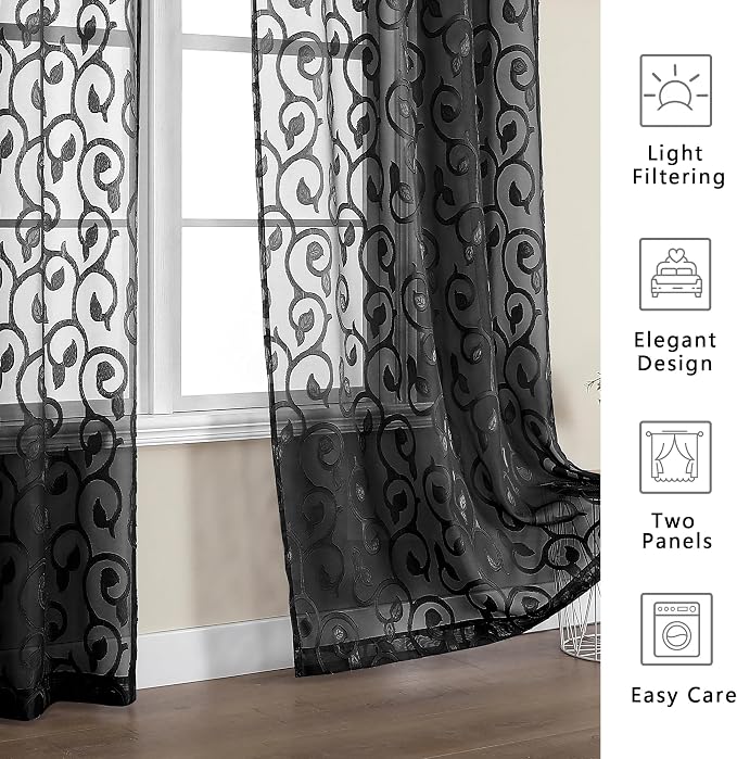 OWENIE Furman Black Sheer Curtains - Image 6