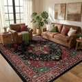 Area Rugs 5'x7' Washable Non-Slip, Floral Vintage Distress Print Pattern by RELEANY