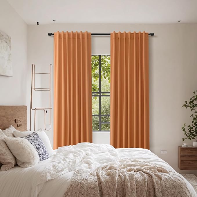 Guken Orange 100% Blackout Linen Curtains 108 Inch Length 2 Panels Set - Image 9