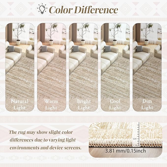 Living Room Rugs 9x12: Washable Moroccan Geometric Boho Rug Farmhouse Non Slip - Image 8