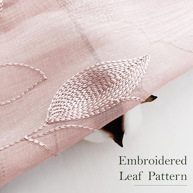 HOMEIDEAS Blush Pink Floral Sheer Curtains 63 Inches Long 2 Panels Embroidered - Image 3