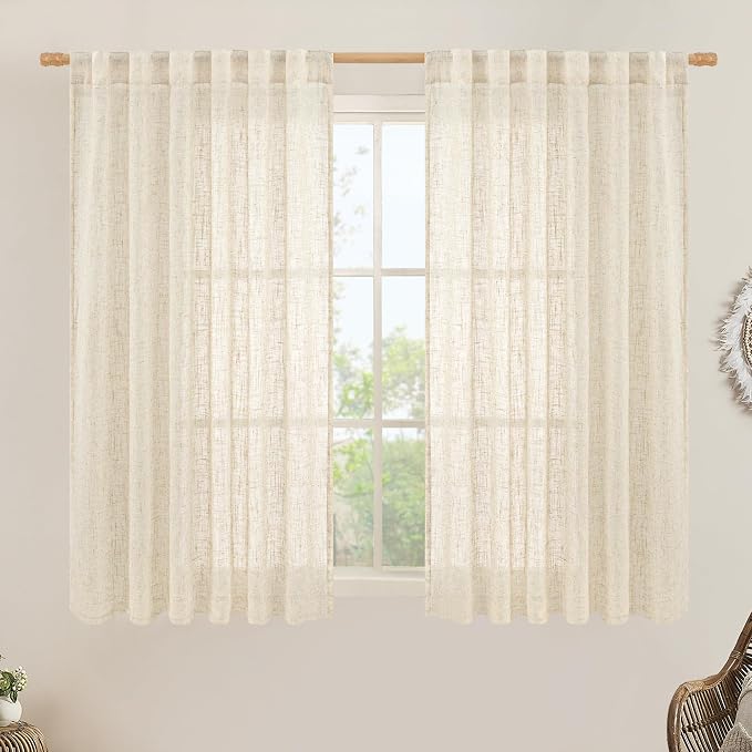 LAMIT Semi Sheer Linen Curtains 54 Inch Length 2 Panels, 52 x 54 Inch by LAMIT