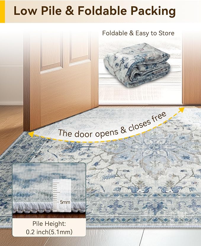 RELEANY Area Rugs Square 10ft Washable Non-Slip, Floral Vintage Distress Print - Image 4