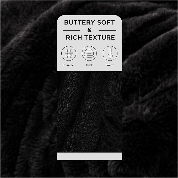 Bedsure GentleSoft Fluffy Black Blankets Queen Size - Image 2