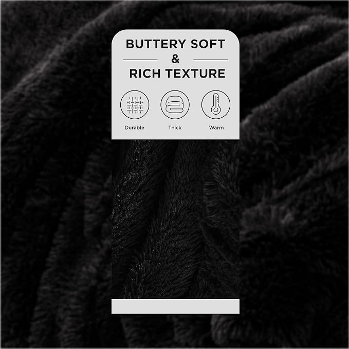 Bedsure GentleSoft Fuzzy Sherpa Faux Fur Twin Blanket Black Cozy Gifts - Image 2