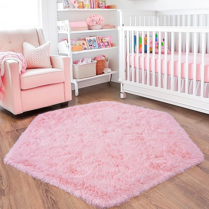4x4.6 Feet Pink Hexagon Rugs for Princess Tent, Ultra Soft Fluffy Hexagon Area - Image 7