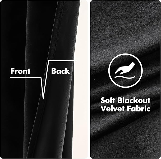 MIULEE Black Velvet Curtains 90 Inches Long Halloween Room Darkening Thermal - Image 3