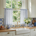 RYB HOME Striped Cafe Kitchen Curtains 24 inch Length, Linen Tickingstripe Tier by RYBHOME