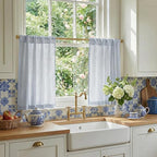 RYB HOME Striped Cafe Kitchen Curtains 24 inch Length, Linen Tickingstripe Tier by RYBHOME
