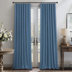 Denim Blue Blackout Curtains & Drapes 84 Inch Length 2 Panels Set Faux Linen - Image 7