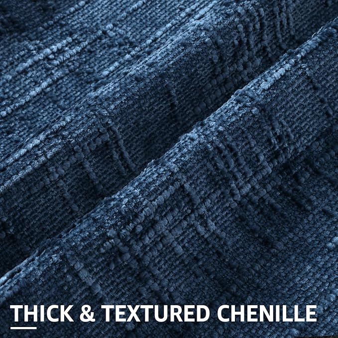 decorUhome Navy Blue Chenille Throw Pillow Covers 18x18 Set of 2 Textured Soft - Image 2