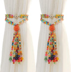 Magnetic Curtain Tiebacks, 2 Pack Colorful Agate Tassel Curtain Drapery by PEDOBO