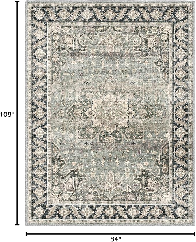 7X9 Area Rugs - 7X9 Washable Area Rug Indoor Vintage Rug Print Rug Low-Pile - Image 3