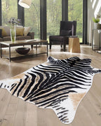 Zebra Print Rug for Living Room, Faux Fur Zebra Hide 5.2x7 Feet Animal Skin Rug by WARMHAVEN