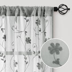 HOMEIDEAS Grey Sheer Curtains 96 Inches Long 2 Panels Embroidered Floral - Image 4