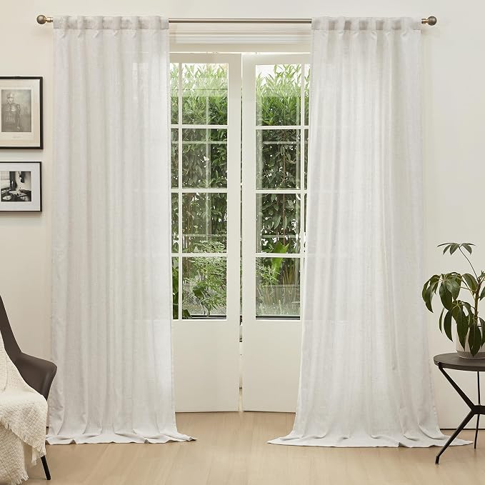MYSKY HOME Country Curtains for Sliding Glass Door, Back Tab Semi Sheer Curtain - Image 2