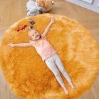 duduta Yellow Faux Sheepskin Round Rug 4x4 ft, Fluffy Shag Fur Bedroom Nursery - Image 5