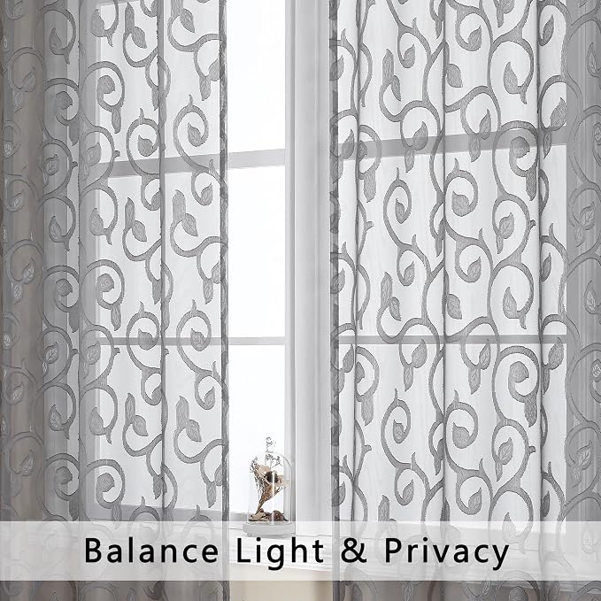 OWENIE Furman Extra Long Sheer Charcoal Gray Curtains 96 inches Long - Image 5