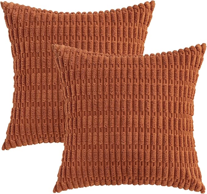 MIULEE Pack of 2 Rust Corduroy Decorative Pillow Covers 20x20 Inch Soft Boho - Image 6