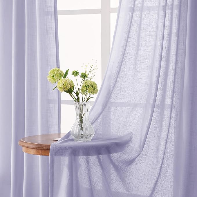 Lavender Semi Sheer Linen Curtains 96 Inches Long 2 Panels Set - Image 3
