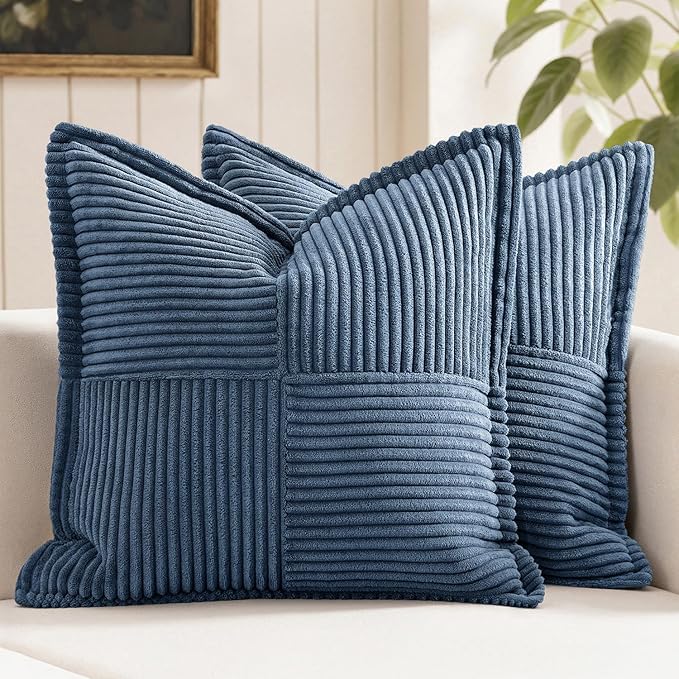 MIULEE Blue Corduroy Decorative Euro Sham Pillow Covers 24x24 Inch by MIULEE