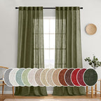 MIULEE Light Olive Green Linen Curtains 90 Inch Long 2 Panels by MIULEE