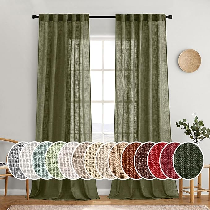 MIULEE Light Olive Green Linen Curtains 108 Inches Long 2 Panels by MIULEE