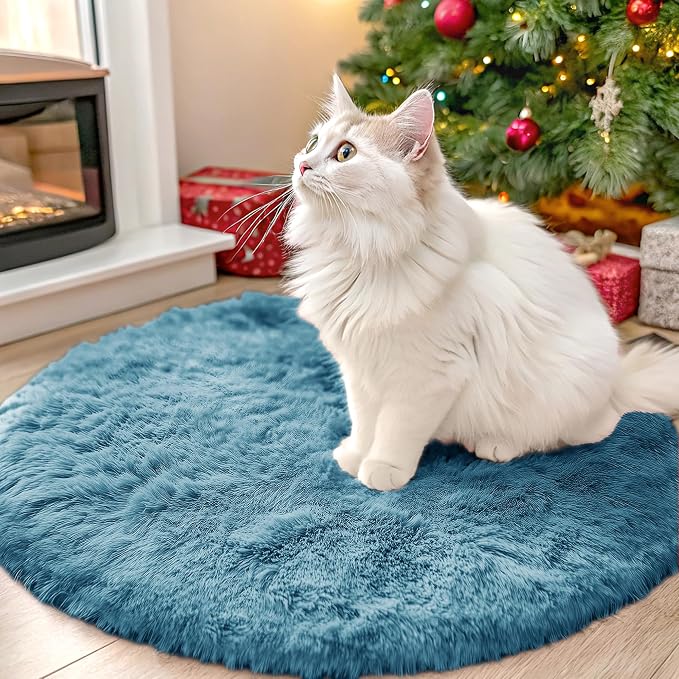 OLANLY Slate Blue Round Rugs for Bedroom by OLANLY