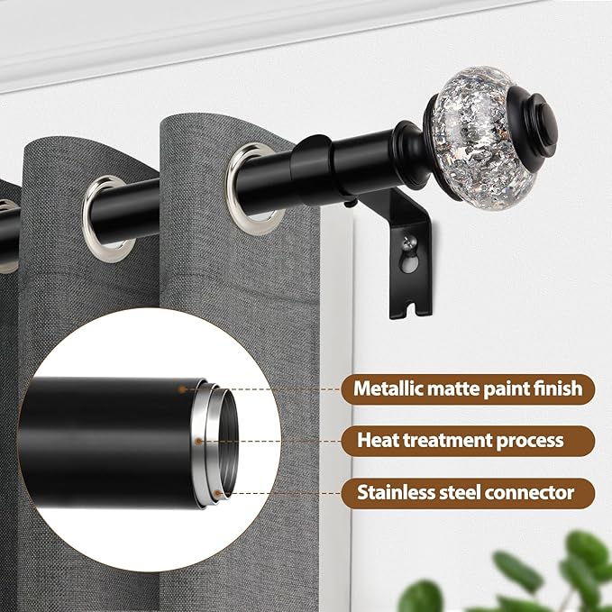 Black Curtain Rods 32 to 58 Inches, USFOOK 7/8 Inch Telescoping Splicing - Image 2