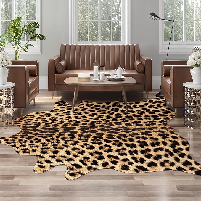 AROGAN Premium Leopard Print Rug 5.2x6.2 Feet, Machine Washable Faux Fur - Image 3