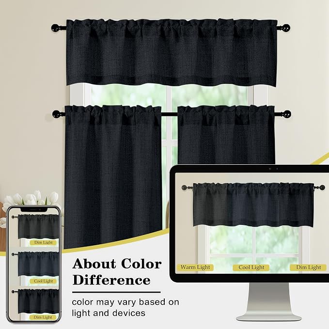 Valances for Windows, Light Filtering Faux Linen Textured Small Short Valance - Image 8