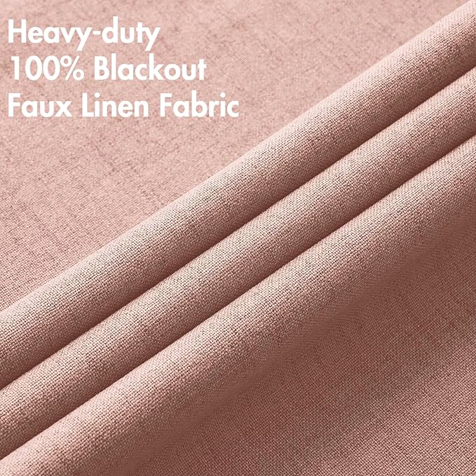 MIULEE Linen Blackout Curtains for Bedroom Thermal Insulated Blush Pink Grommet - Image 5