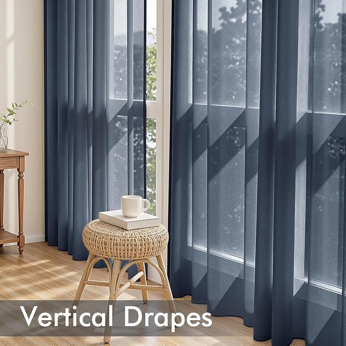 MIULEE Navy Blue Sheer Curtains 84 Inches Long, 4 Panels Set, Light Filtering - Image 5