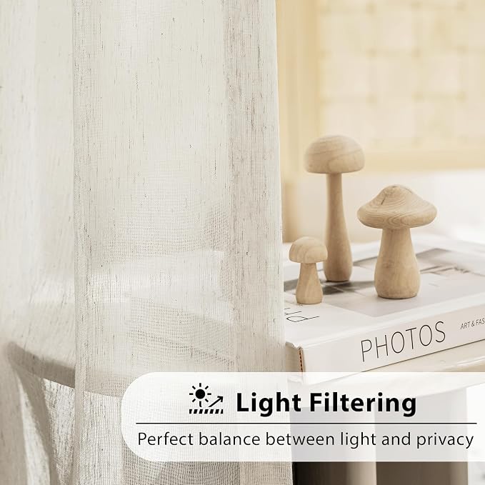 FMFUNCTEX Linen Sheer Curtains for Bedroom, Natural Flax Blend Window Draperies - Image 3