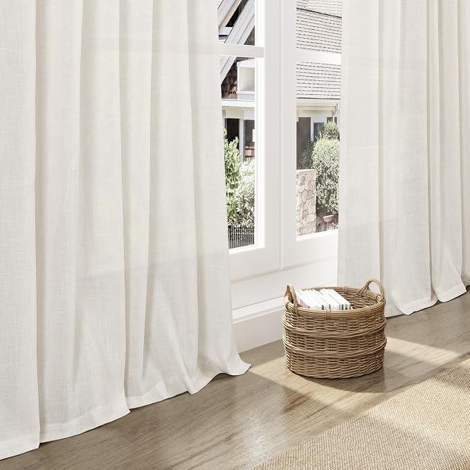 Cream Semi Sheer Curtains 96 Inches Long Back Tab Pocket Ivory Linen Living - Image 6
