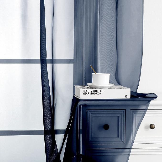 OWENIE Blue Sheer Curtains, Sheer Curtains 63 inch Length 2 Panels Set - Image 4