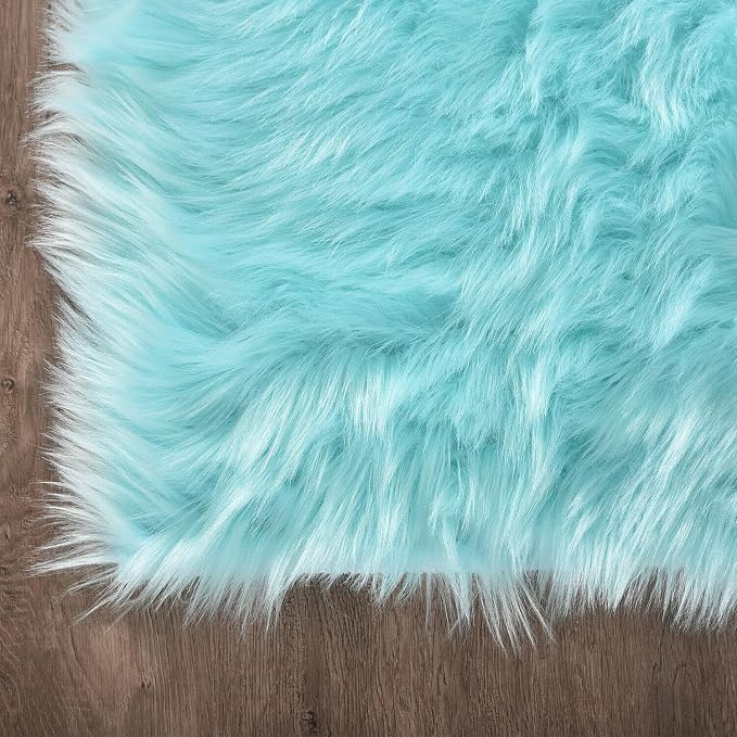 Latepis Fluffy Light Blue Round Rug 5ft Faux Fur Fluffy Washable Rugs Shag - Image 5
