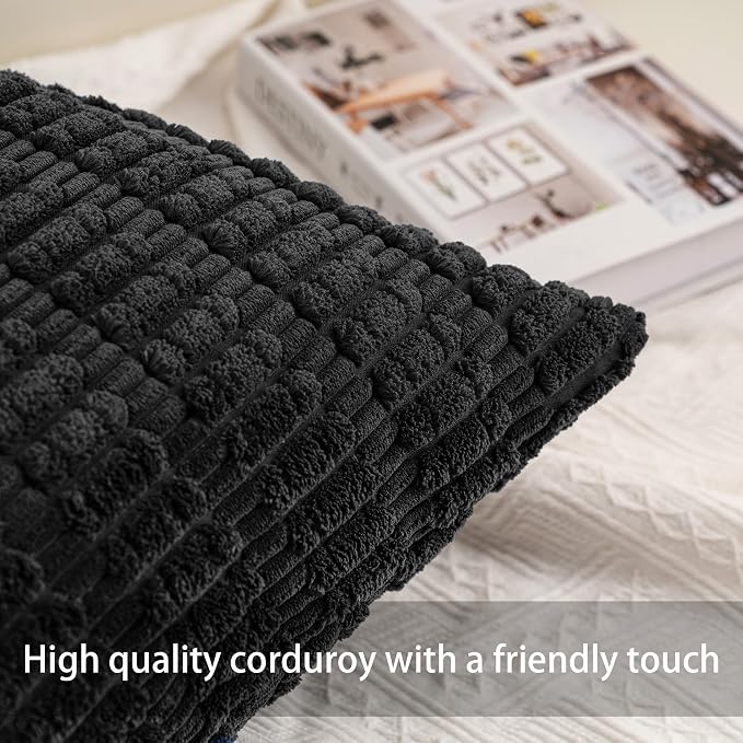 Pack of 2 Corduroy Decorative Throw Pillow Covers 20x20 InchSoft Striped Pillow - Image 2
