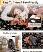 Area Rugs Square 4ft Washable Non-Slip, Floral Vintage Distress Print Pattern - Image 3