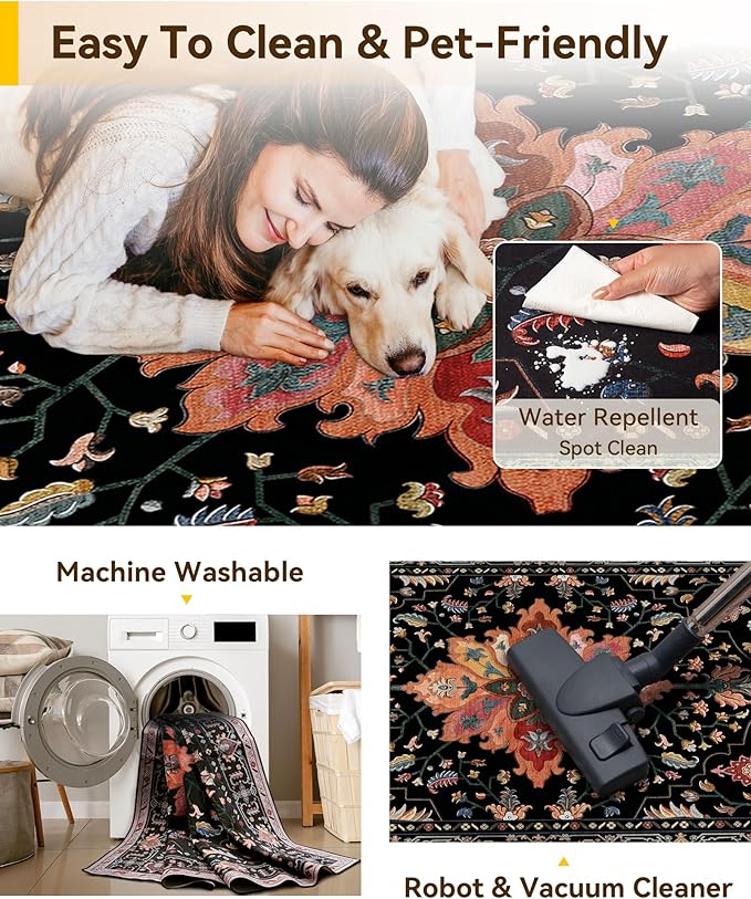 RELEANY Area Rugs 6'x9' Washable Non-Slip, Floral Vintage Distress Print - Image 6