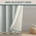 Teal Boho Blackout Curtains 90 Inches Long Light Green Linen Blend 2 Panels - Image 6