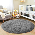3'x3' Grey Round Rug for Bedroom, Ultra Soft Fluffy Circle Rug for Kids Girls - Image 3
