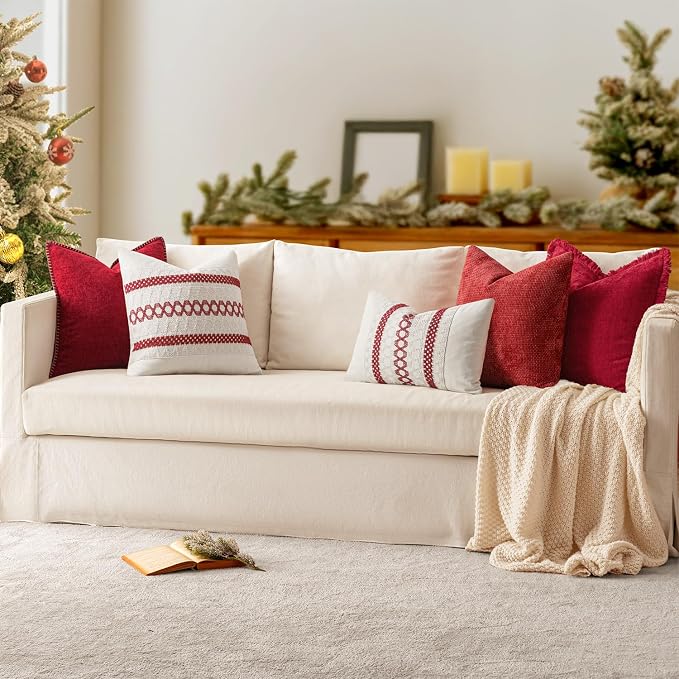 MIULEE Pack of 2 Christmas Pillow Covers 18x18 Inch Red Farmhouse Decorative - Image 6