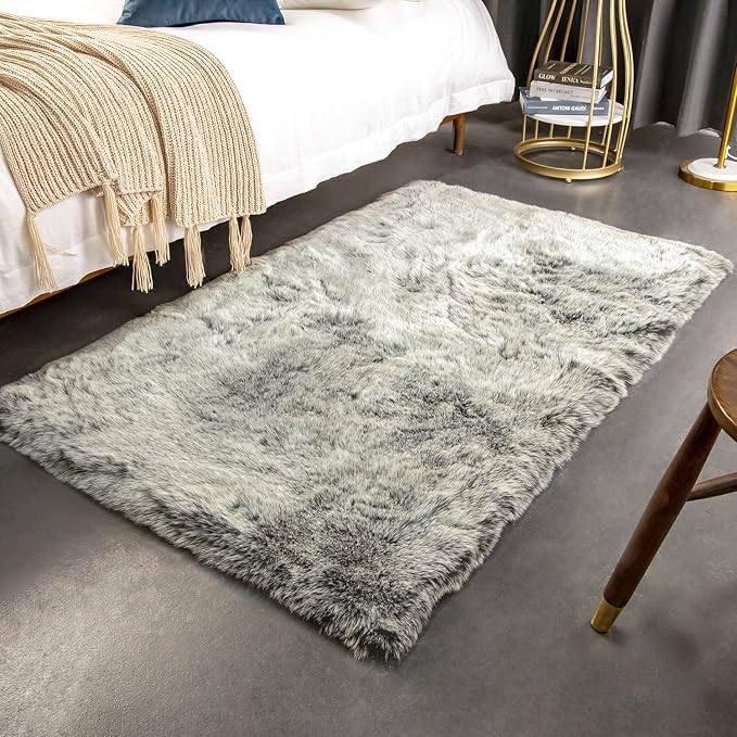 Ashler Faux Fox Fur Rug, 3x5 Rectangle Rug, Ultra Soft Shaggy Area Rugs - Image 2