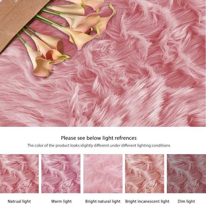 ORINOVA Pink Faux Sheepskin Fuzzy Fur Rugs - Image 9